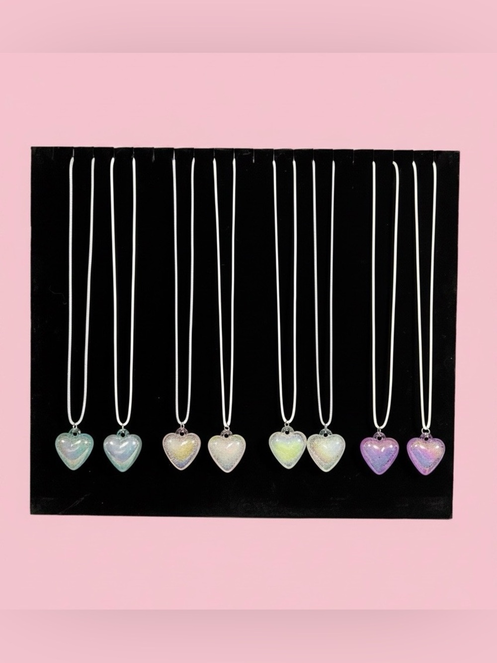 Iridescent Glass Heart Pendant Necklace – 20” Rope Cord – Choice of One